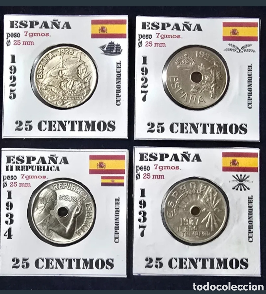Monedas Franco: Espa&ntilde;a Lote de 4 Monedas de 25 Ctmos