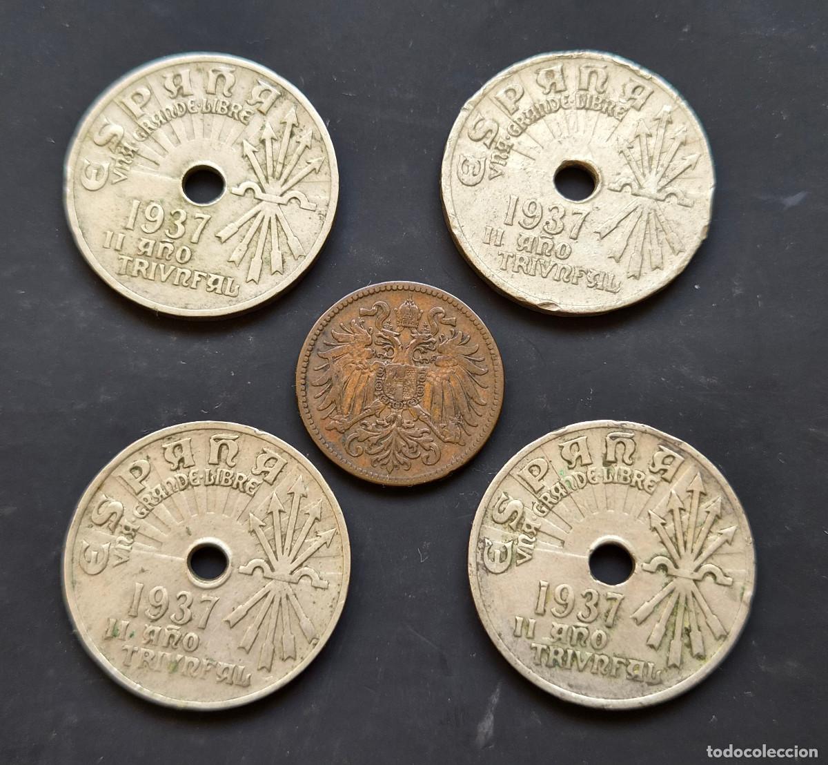 Monedas Franco: Lote 5 monedas 1937 y 1906