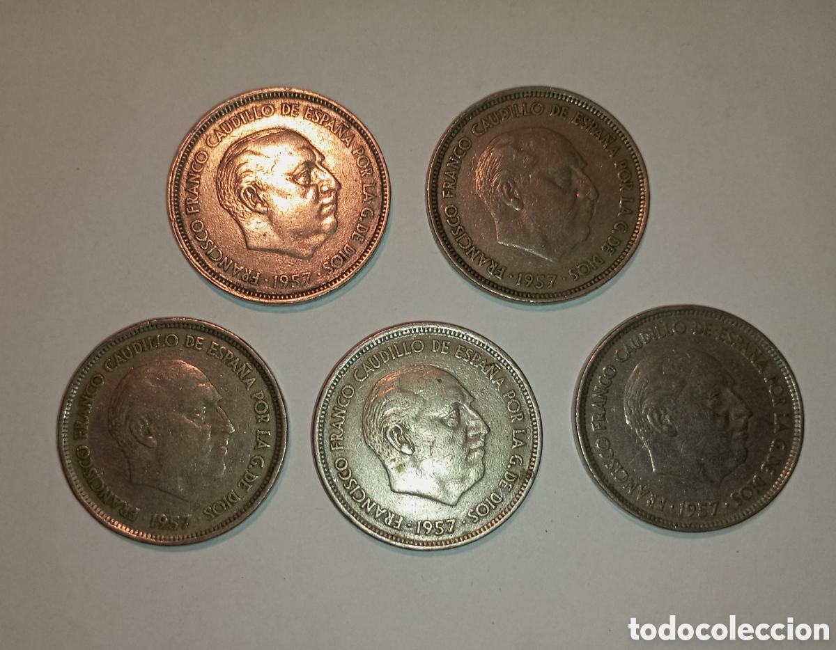 Monedas Franco: 5 monedas 25 pesetas Franco, estrellas 59,65,69 y 70( 2)
