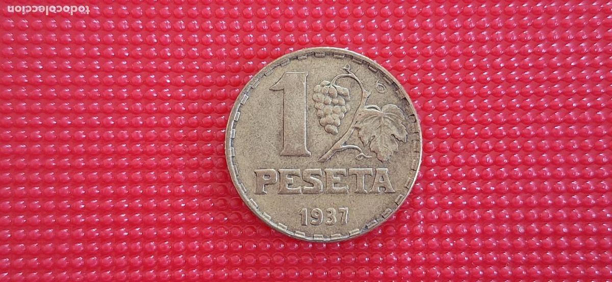 Monedas Franco: Moneda de 1 Peseta. Espa&ntilde;a. A&ntilde;o 1937. II Rep&uacute;blica Espa&ntilde;ola. Moneda Hist&oacute;rica. Guerra Civil