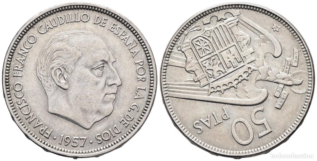 Monedas Franco: *** BONITAS 50 PESETAS DEL ESTADO ESPA&Ntilde;OL. 1957 *71 MADRID. REVERSO GIRADO ***