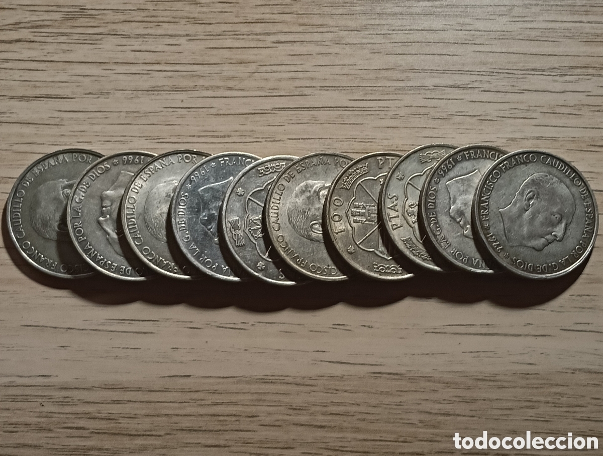 Monedas Franco: Plata. 10 monedas 100 pts. 1966.