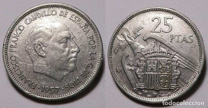 M&uuml;nzen unter Franco: MONEDA DEL ESTADO ESPA&Ntilde;OL , FRANCO 25 PESETAS 1957 *70 CON FOTO DE LA ESTRELLA