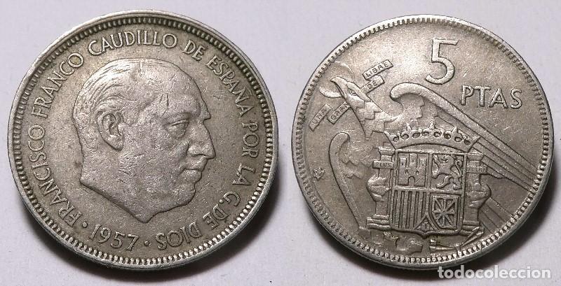 Moedas Franco: Moneda del Estado Espa&ntilde;ol, Franco 5 Pesetas 1957 *67