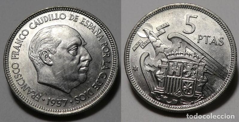 Monedas Franco: Moneda del Estado Espa&ntilde;ol ,Franco 5 Pesetas 1957 *75 sin circular