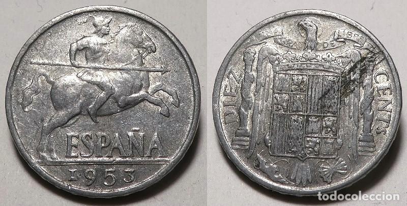 Monedas Franco: Moneda del Estado Espa&ntilde;ol, Franco 10 c&eacute;ntimos 1953