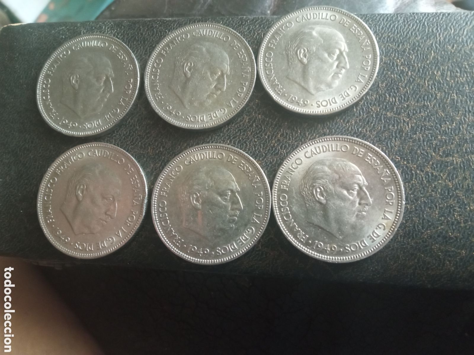 Monedas Franco: 6 monedas de 5 pesetas de 1949, estrella 50