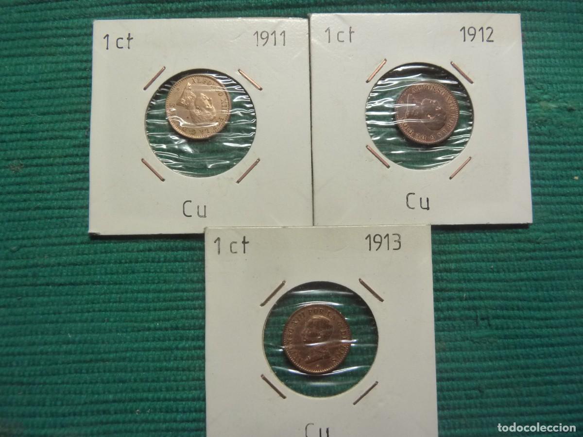 Monedas Franco: ALFONSO XIII 1 CTMO 1911 , 1912, Y 1913 COBRE EBC+