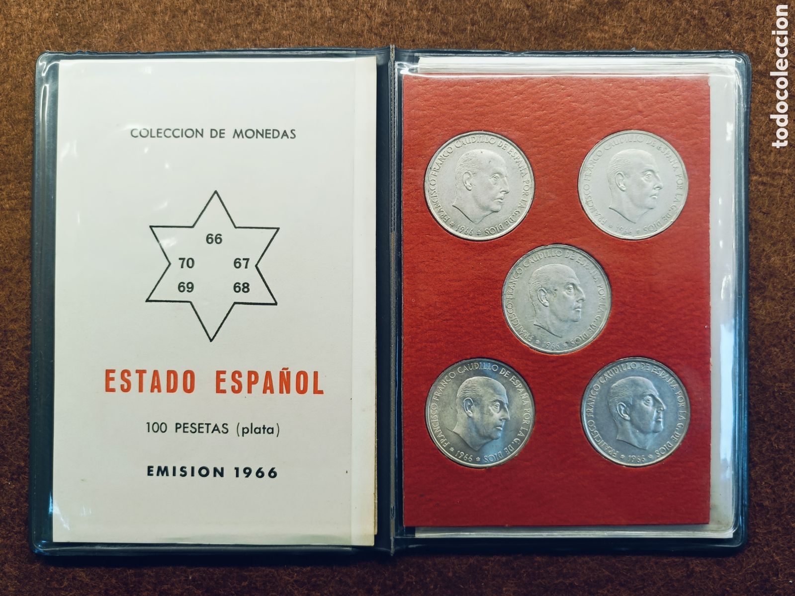 Monedas Franco: CARTERA DE FRANCO CON LAS 5 MONEDAS DE PLATA * 66 *67*68*69*70 LA PIEZA DEL *69 POSIBLE TROQUELADA