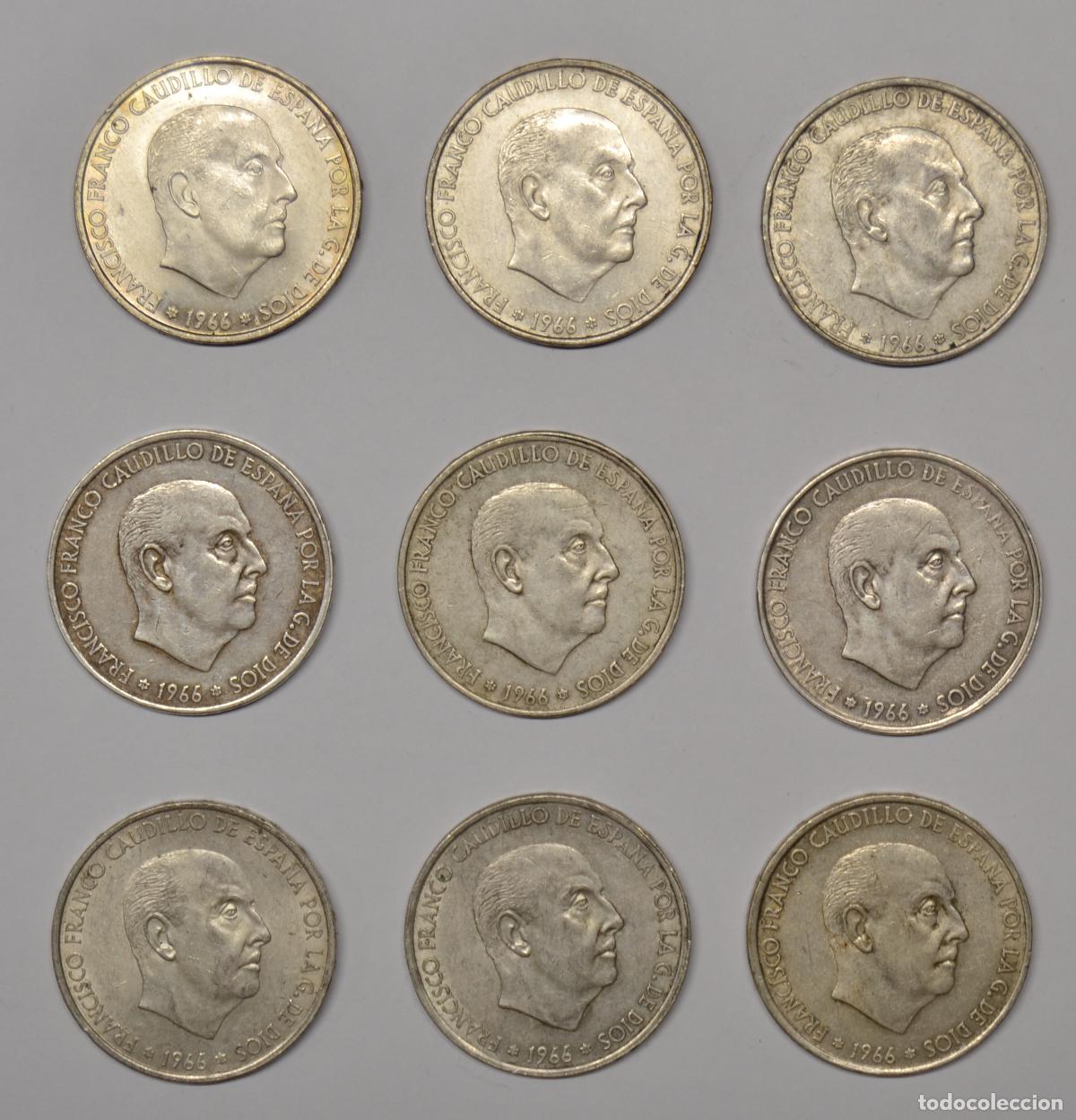 Monedas Franco: ESTADO ESPA&Ntilde;OL - LOTE DE 9 MONEDAS DE 100 PESETAS 1966 PLATA DE VARIOS A&Ntilde;OS. LOTE 5701