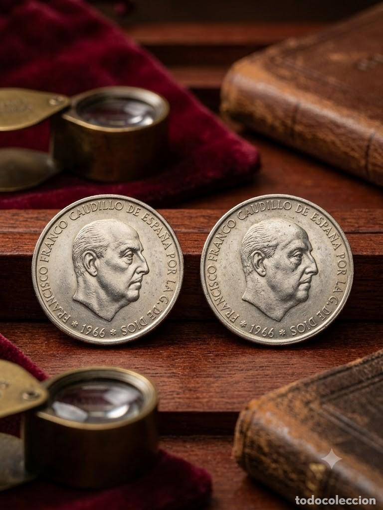 Monedas Franco: Dos monedas plata 100 pts Franco 1966 estrella 1967