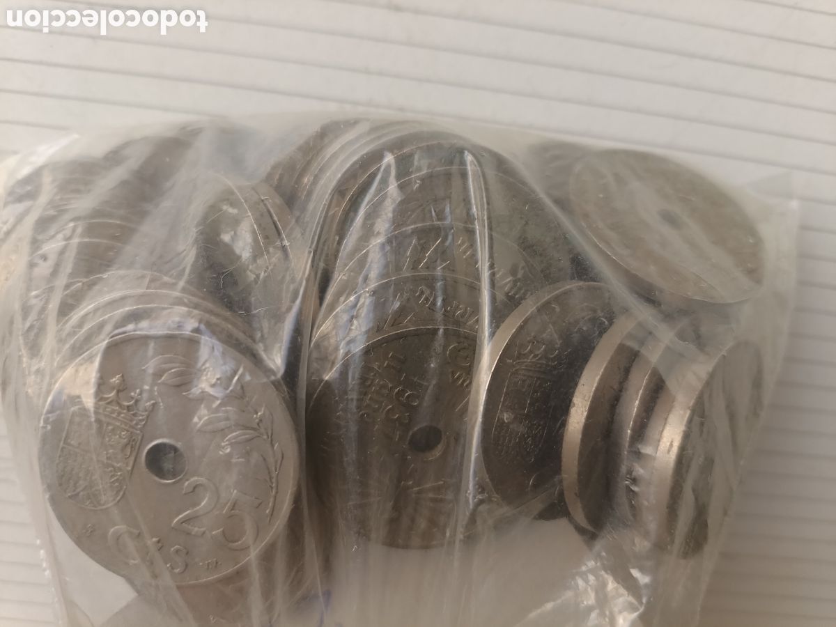 Monedas Franco: 72 monedas de 25 c&eacute;ntimos del agujero