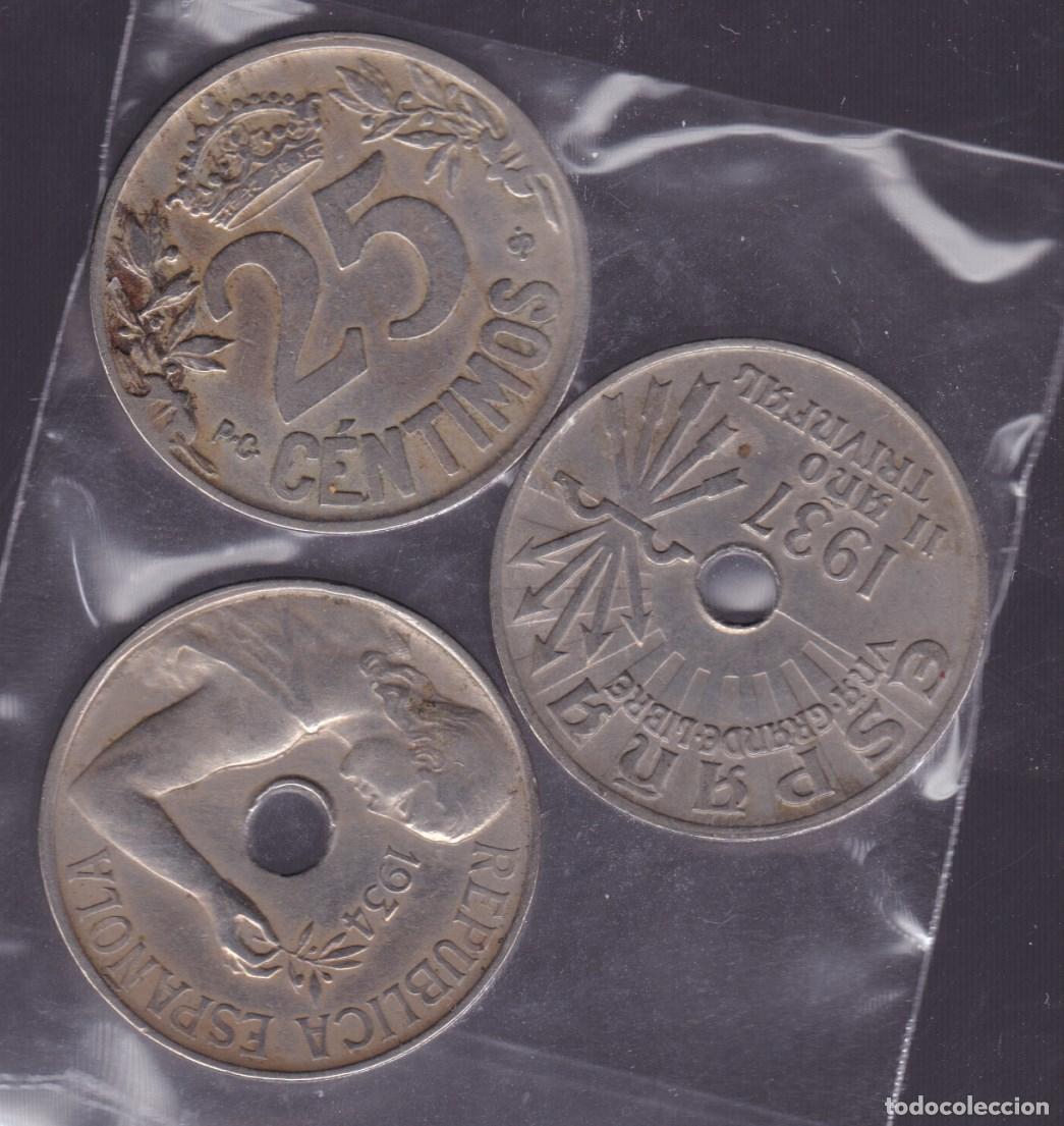 Monedas Franco: F8-2- Lote 3 Monedas 25 Cts 1925/37 EBC