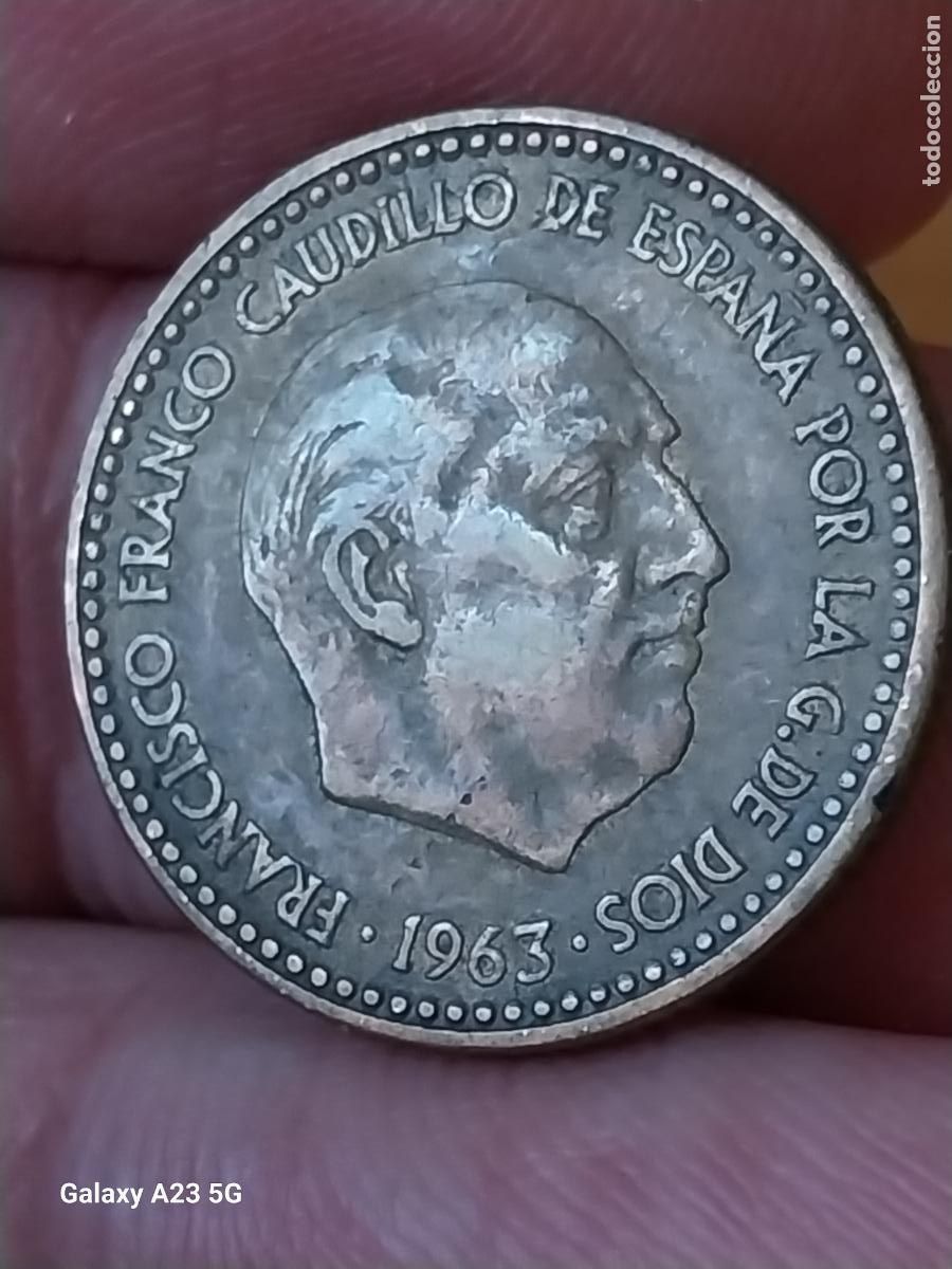 Monedas Franco: A&Ntilde;O 1963 PESETA PTA EPOCA FRANCO CIRCULADA ESTRELLAS ILEGIBLES ****
