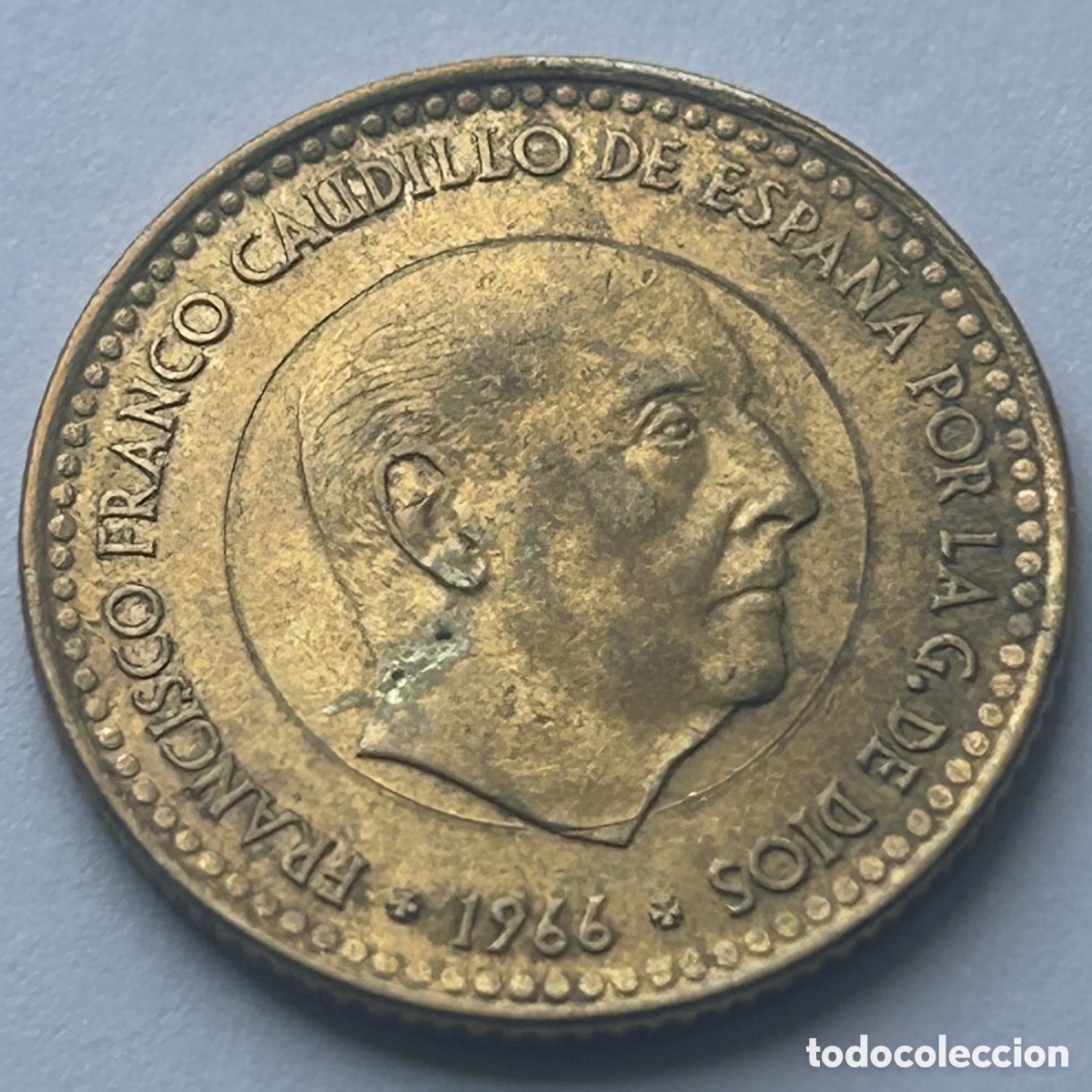 Monete Franco: 1 peseta 1966 (*75). Marcas de acu&ntilde;aci&oacute;n. Francisco Franco
