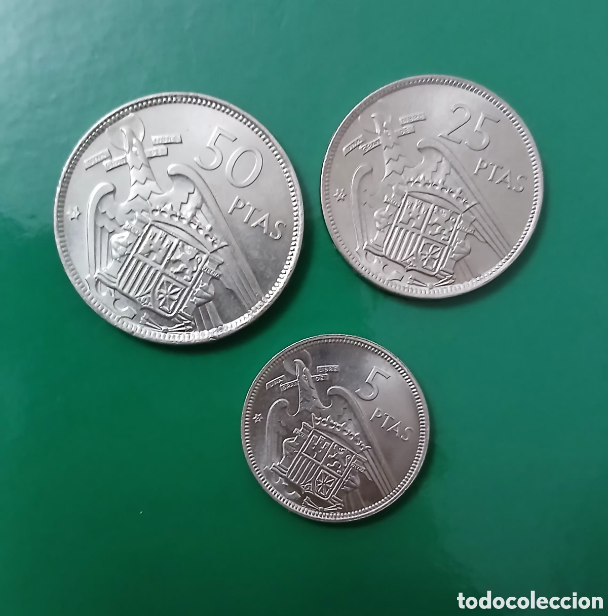 Monete Franco: LOTE DE 3 MONEDAS SACADAS DE LA TIRA DEL FNMT DE 5-25-50 PTS 1957*71
