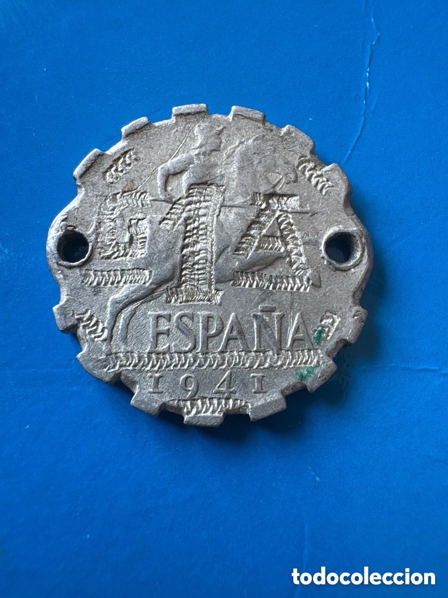 Moedas Franco: Moneda 10 c&eacute;ntimos Espa&ntilde;a 1941 aluminio customizada para joyer&iacute;a (A19)