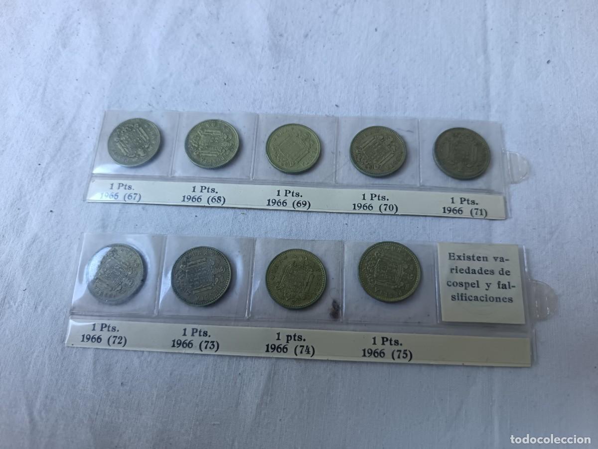 Franco Coins: Franco, serie completa, 1 peseta, 1967 - 75, en funda de pl&aacute;stico