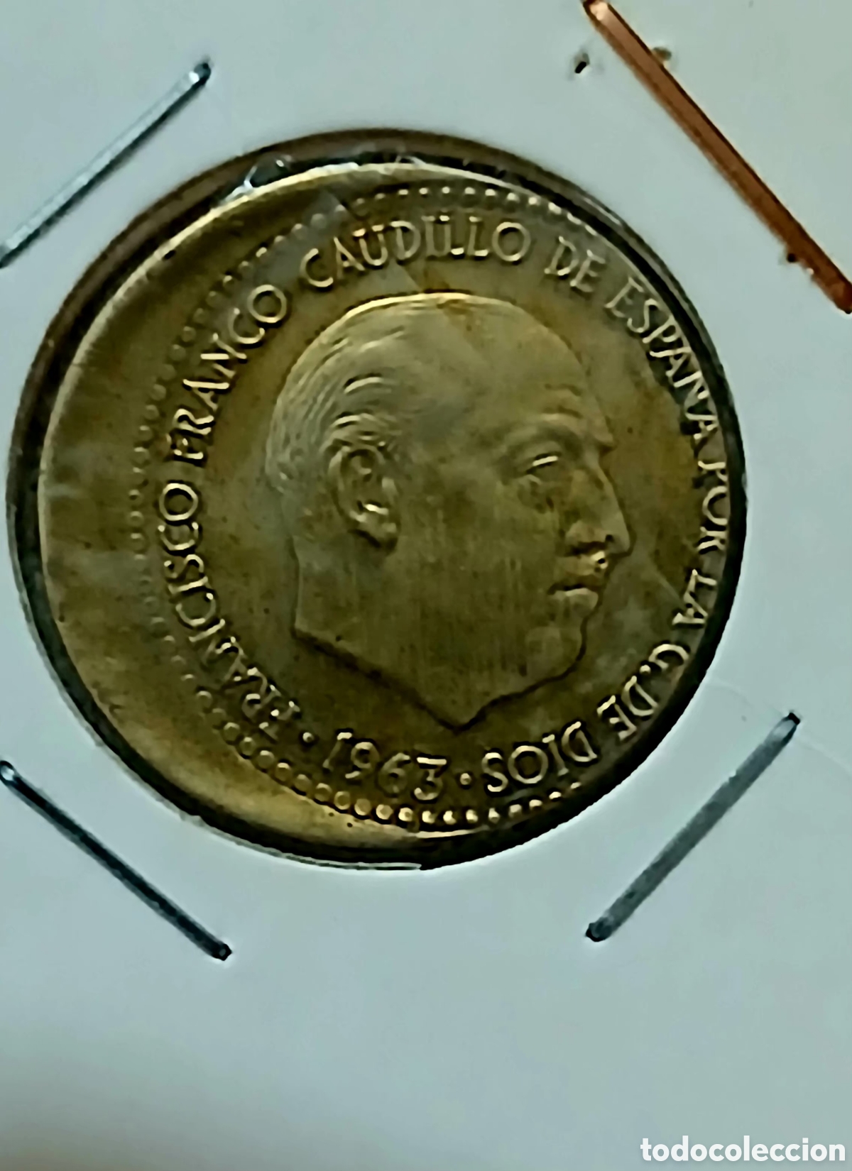 Monedas Franco: UNA PESETA FRANCO 1963*63 CU&Ntilde;O DESPLAZADO CANT&Oacute; LIZO EN BEC+++