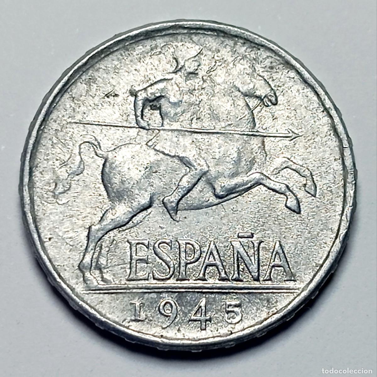 Monedas Franco: ⚜️ # BBG3 1. Moneda 5 Centimos 1945 Jinete Iberico Espa&ntilde;a Franco Aluminio Numismatica Lote Estado