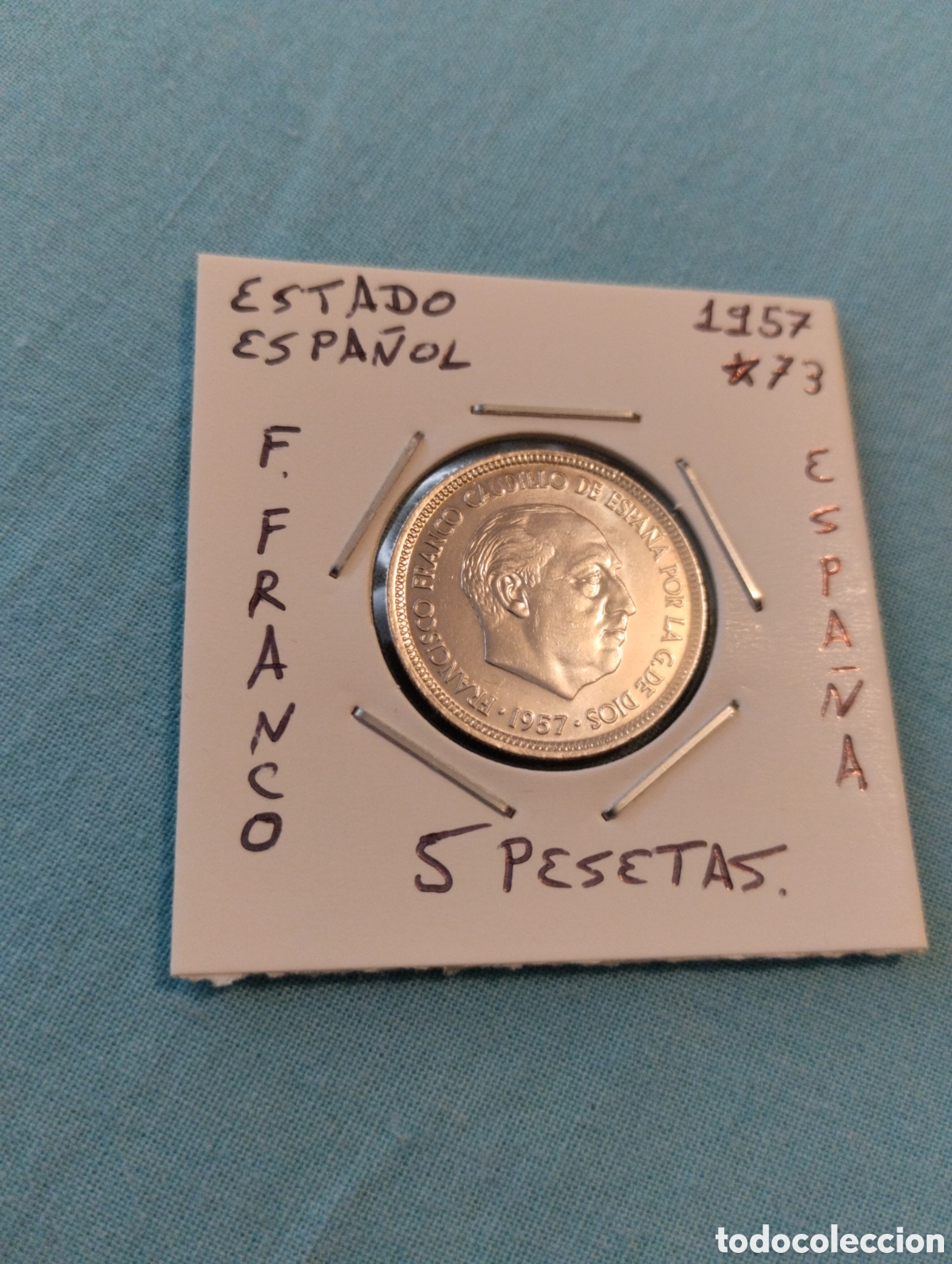 Monedas Franco: Moneda de 5 pesetas 1957 estrella 73 ebc encartonada