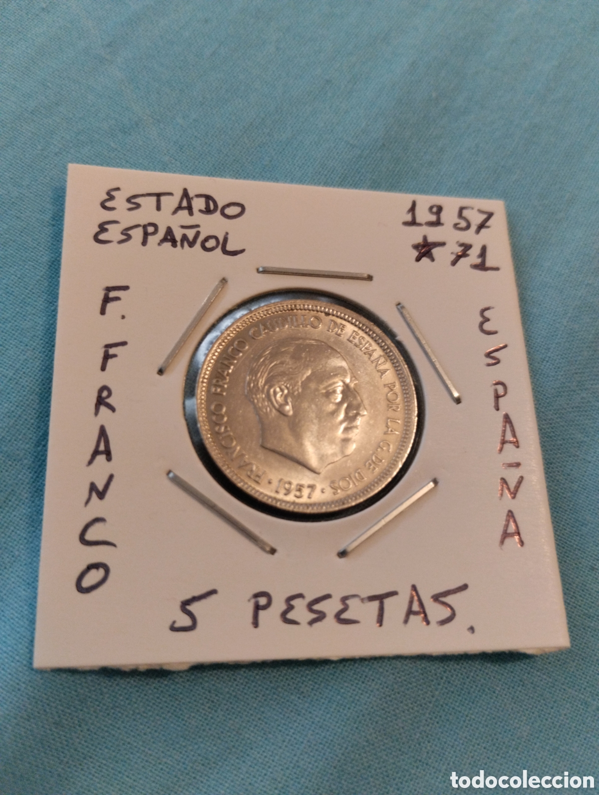 Monedas Franco: Moneda de 5 pesetas 1957 estrella 71 ebc encartonada