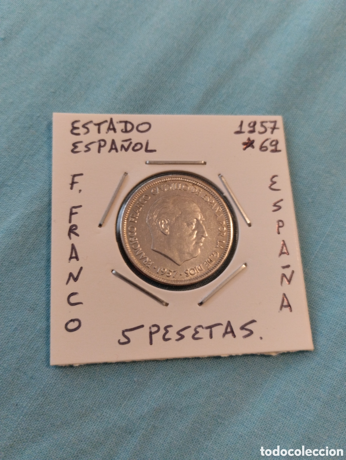 Monedas Franco: Moneda de 5 pesetas 1957 estrella 69 mbc encartonada