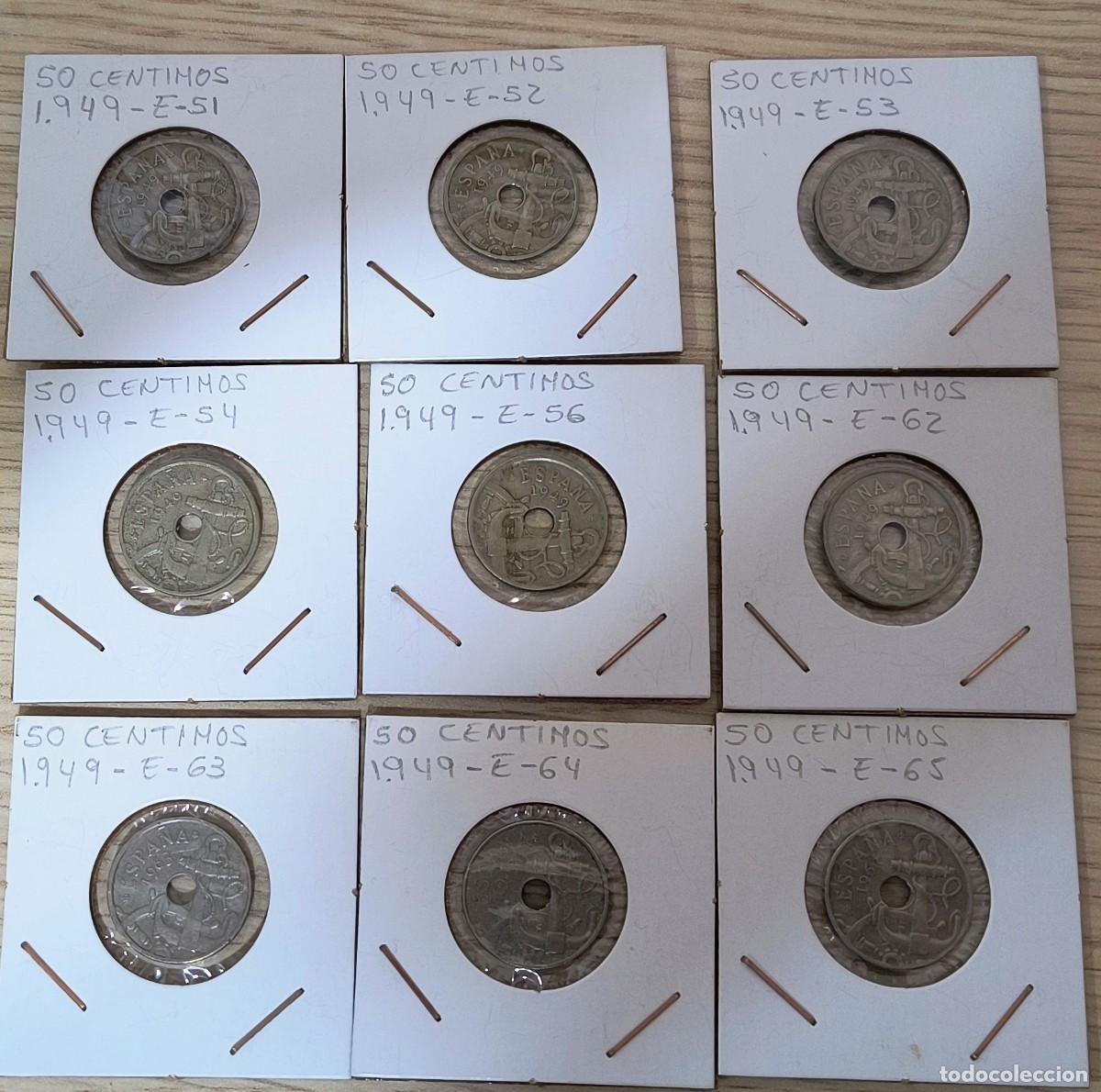 Monedas Franco: Lote de 9 monedas de 50 c&eacute;ntimos 1949 estrellas (51-65)