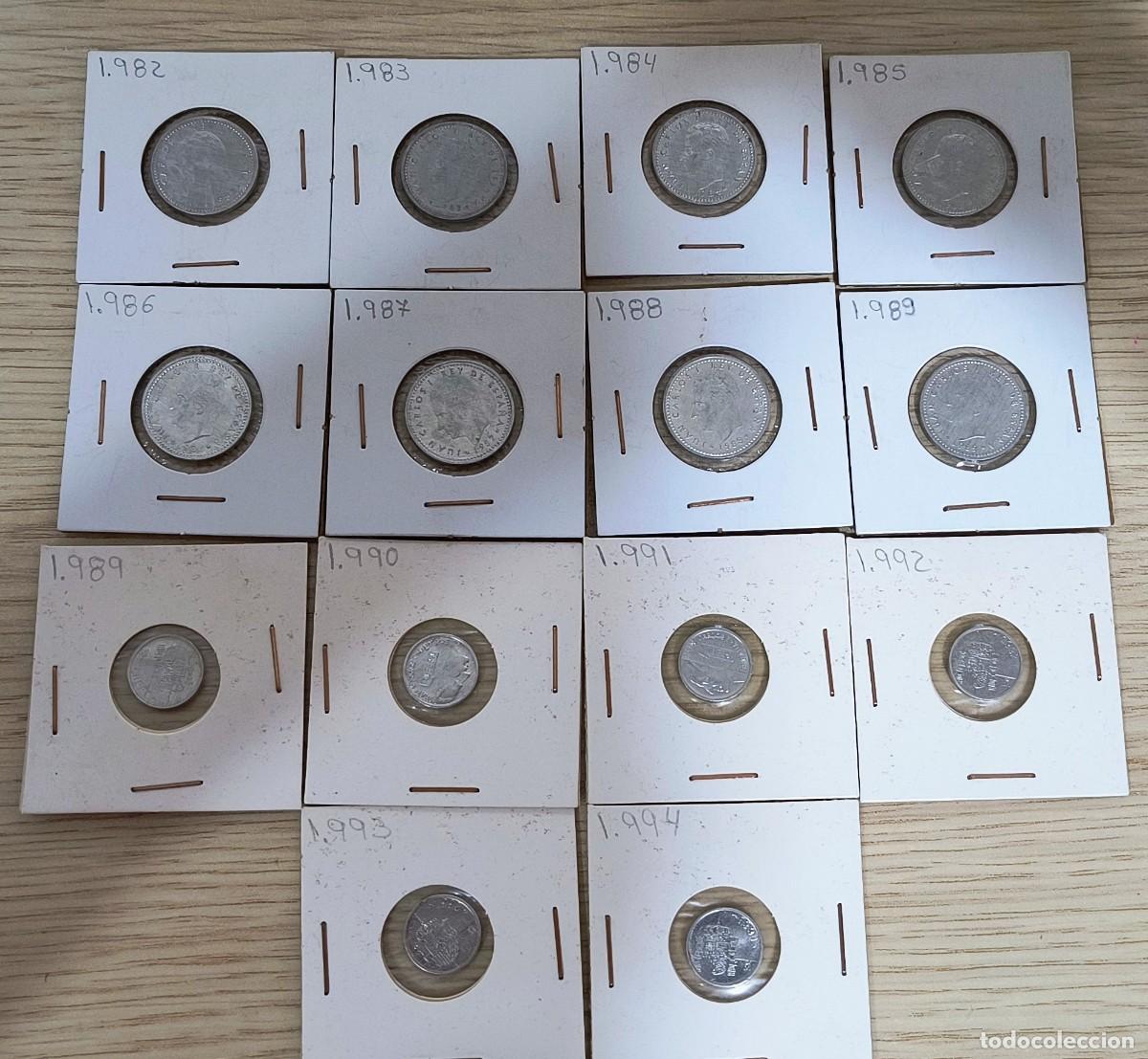 Monedas Franco: Lote de 14 monedas de 1 peseta 1982-1989 y 1989-1994