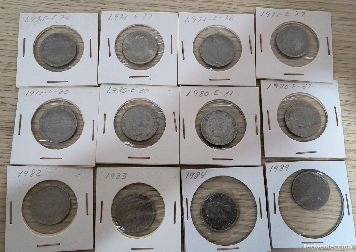 Monedas Franco: Lote 12 monedas 5 pesetas Juan Carlos I 1975-1989 estrellas y Mundial 82