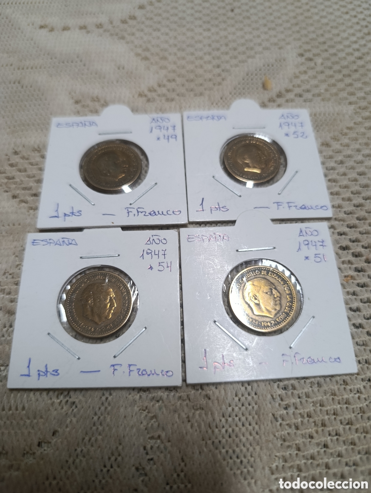 Monedas Franco: Lote de 4 moneda de 1 peseta.