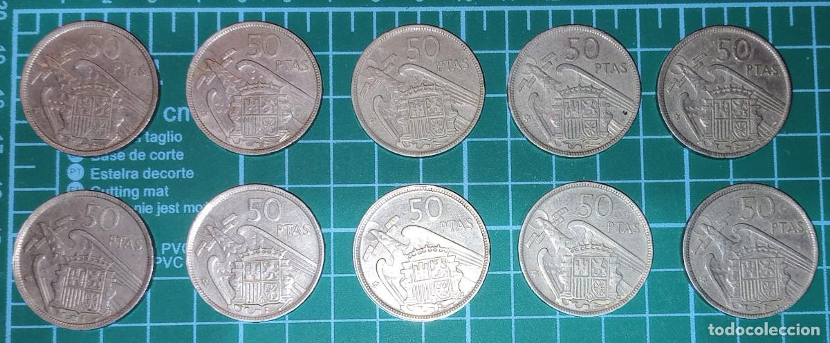 Monedas Franco: LOTE 10 MONEDAS 50 PESETAS FRANCO - ESPA&Ntilde;A 1957 - * 60 - CUPRON&Iacute;QUEL - MBC