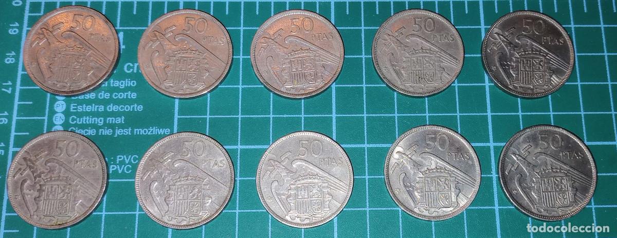 Monedas Franco: LOTE 10 MONEDAS 50 PESETAS FRANCO - ESPA&Ntilde;A 1957 - * 60 - CUPRON&Iacute;QUEL - MBC