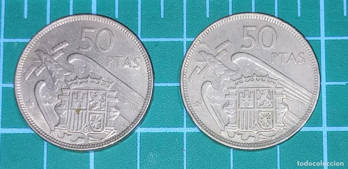 Monedas Franco: 2 MONEDAS - 50 PESETAS FRANCO - ESPA&Ntilde;A 1957 - * 71 - CUPRON&Iacute;QUEL - MBC