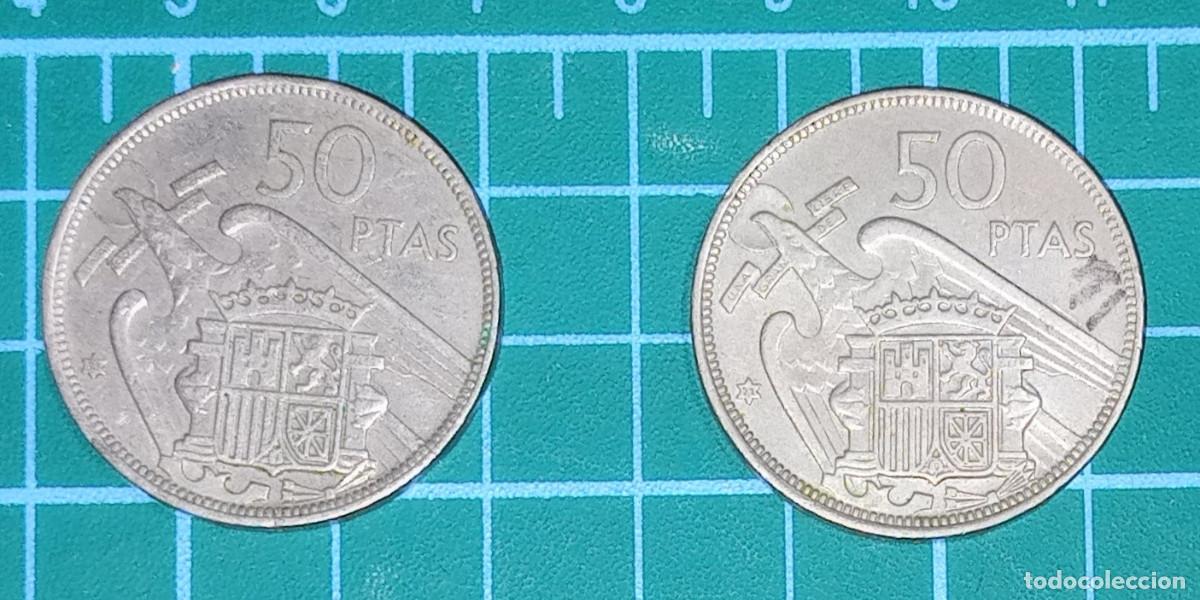 Monedas Franco: 2 MONEDAS - 50 PESETAS FRANCO - ESPA&Ntilde;A 1957 - * 71 - CUPRON&Iacute;QUEL - MBC