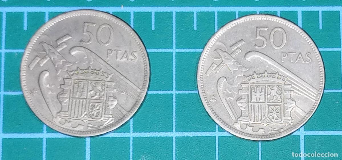 Monedas Franco: 2 MONEDAS - 50 PESETAS FRANCO - ESPA&Ntilde;A 1957 - * 71 - CUPRON&Iacute;QUEL - MBC