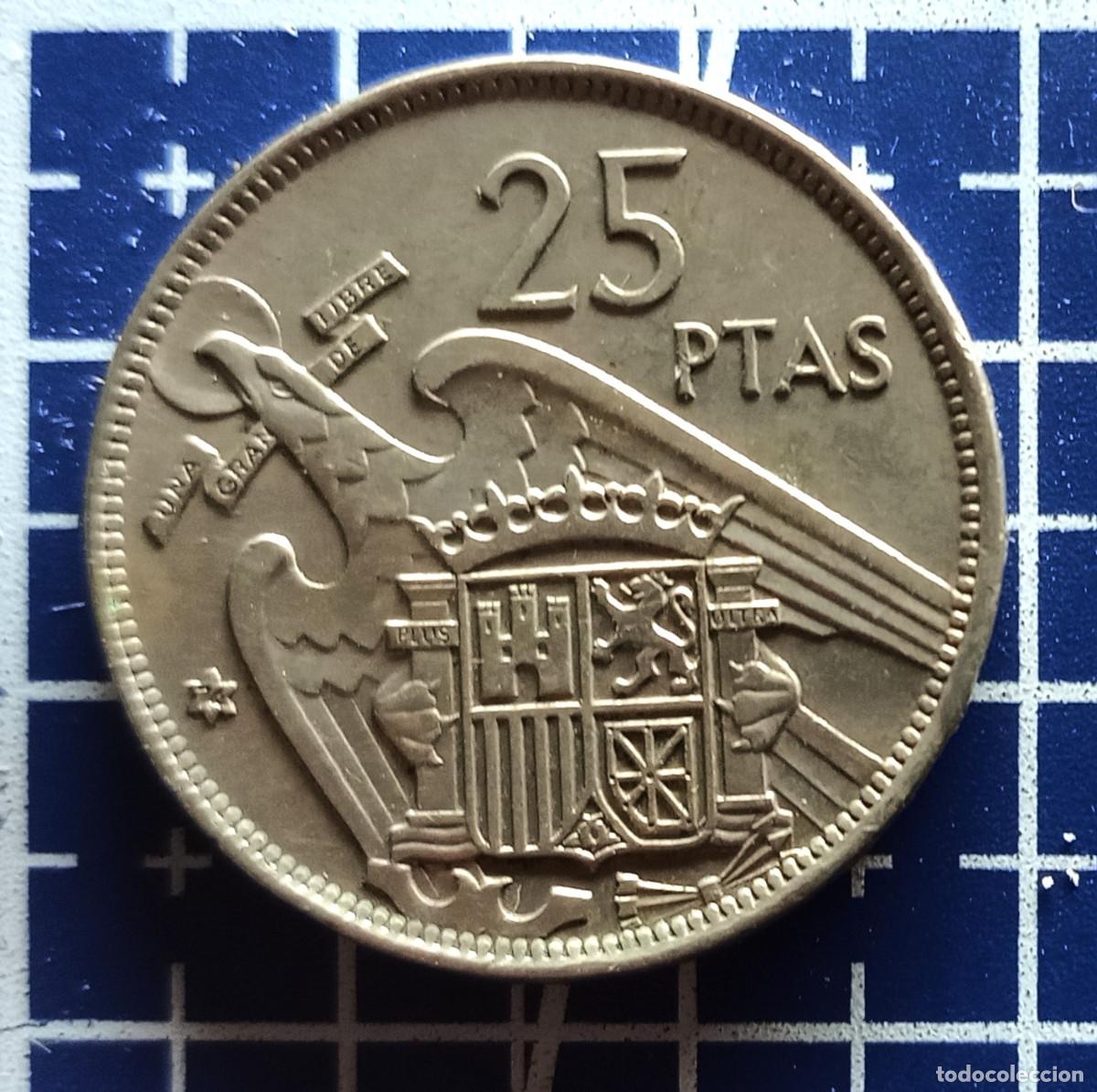 Monedas Franco: MONEDA - 25 PESETAS FRANCO - ESPA&Ntilde;A 1957 - * 74 - CUPRON&Iacute;QUEL - MBC