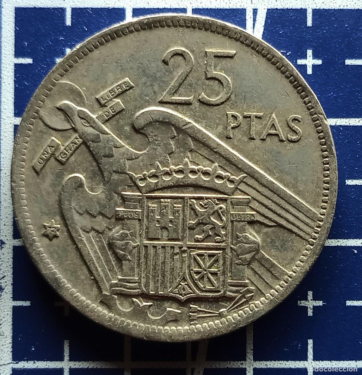 Monedas Franco: MONEDA - 25 PESETAS FRANCO - ESPA&Ntilde;A 1957 - * 72 - CUPRON&Iacute;QUEL - MBC
