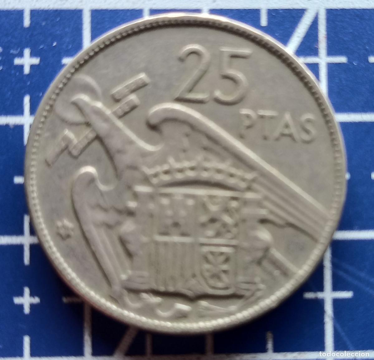 Monedas Franco: MONEDA - 25 PESETAS FRANCO - ESPA&Ntilde;A 1957 - * 61 - CUPRON&Iacute;QUEL - MBC