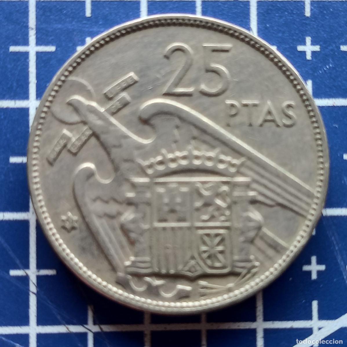 Monedas Franco: MONEDA - 25 PESETAS FRANCO - ESPA&Ntilde;A 1957 - * 61 - CUPRON&Iacute;QUEL - MBC
