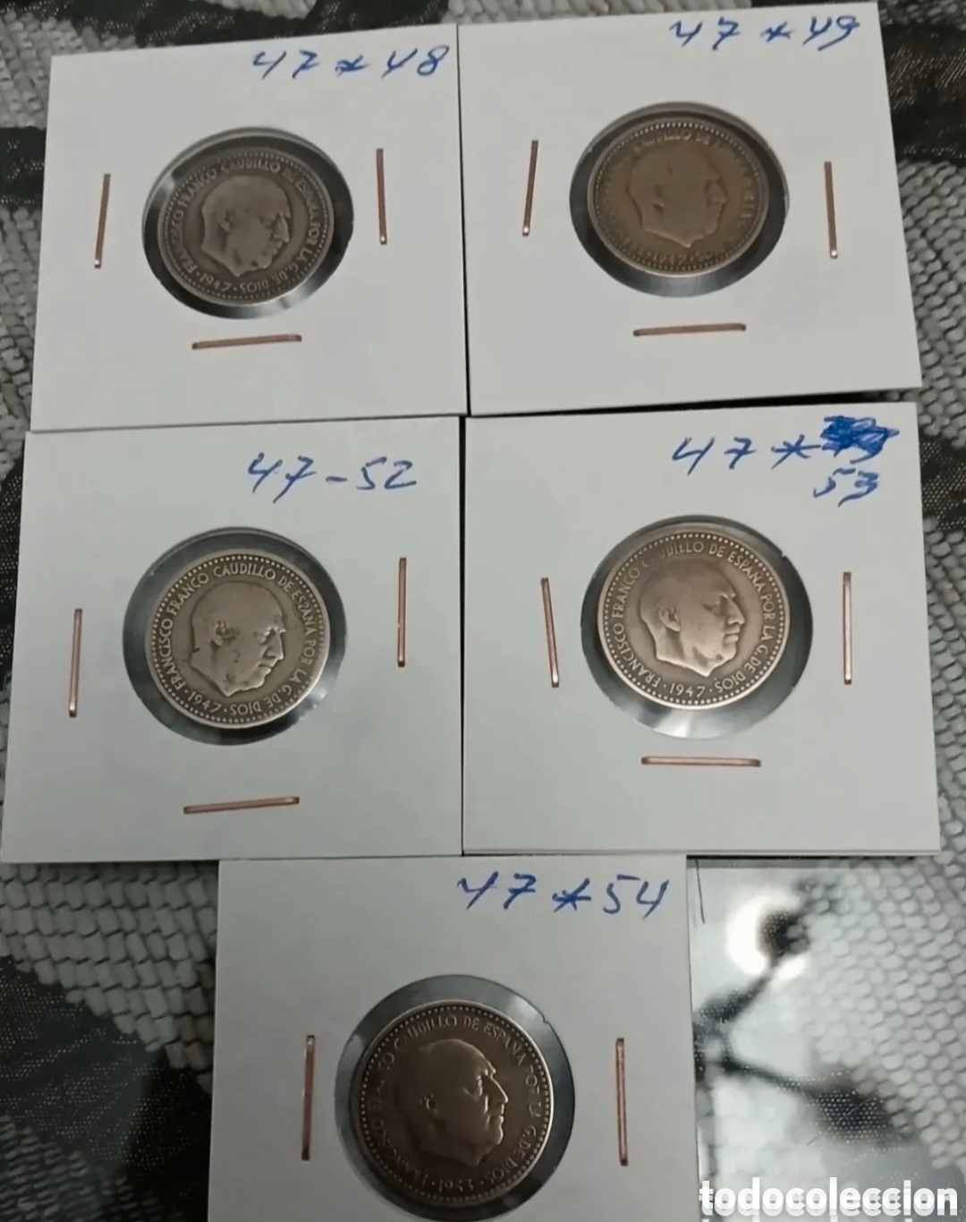 Monedas Franco: 5 MONEDAS DE 1 PESETA 1947 ESTRELLAS DIFERENTES