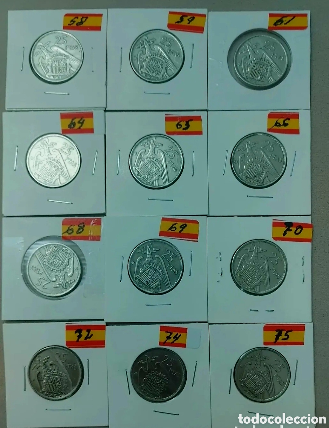 Monedas Franco: BONITA COLECCI&Oacute;N DE MONEDAS DE 25 PTS DE FRANCO 1957 EN EBC