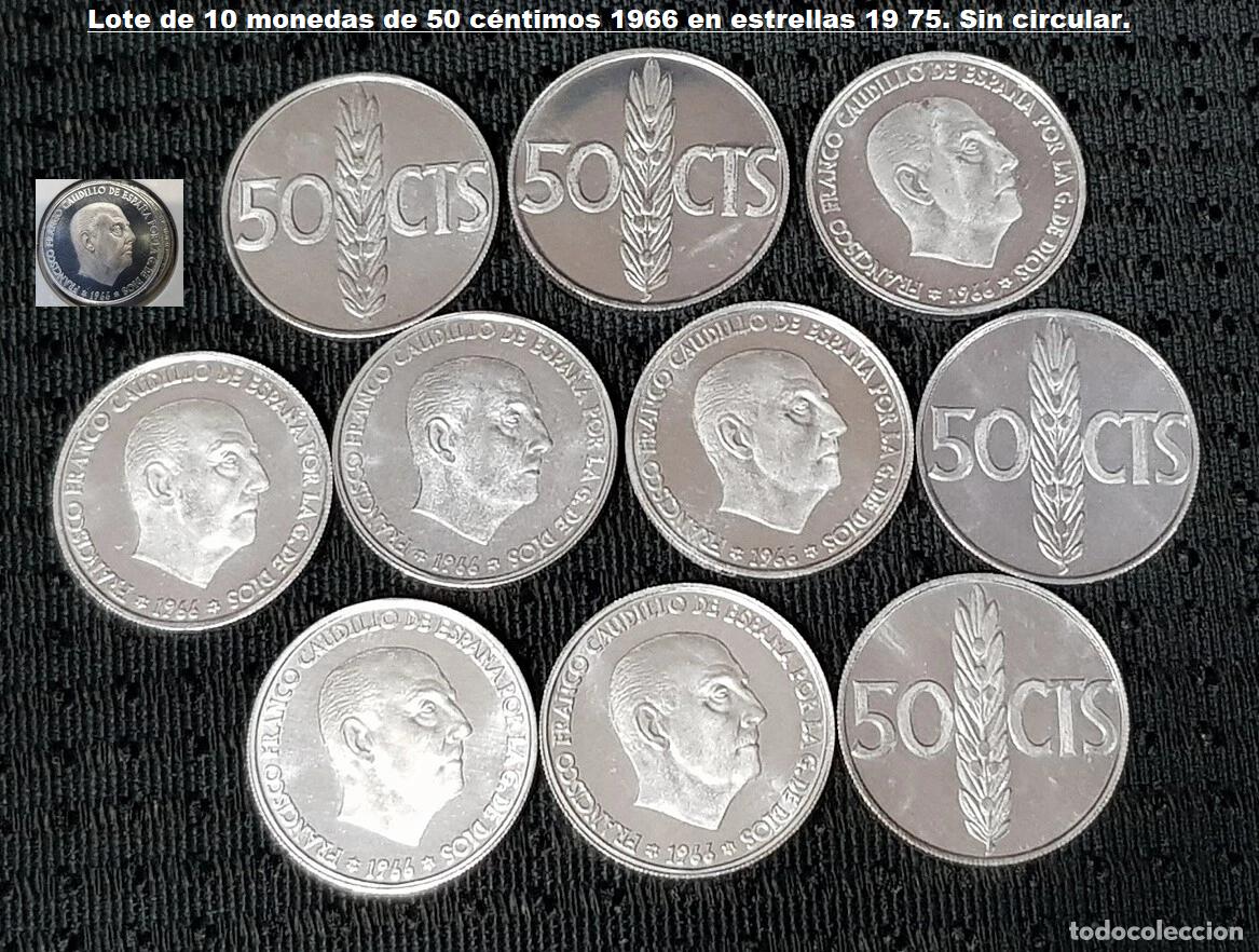 Monnaies Franco: FRANCO BARATO LOTE DE 10 MONEDAS de 50 c&eacute;ntimos PROOF a&ntilde;o 1975 edici&oacute;n 1966. AUTENTICAS DIFICILES.