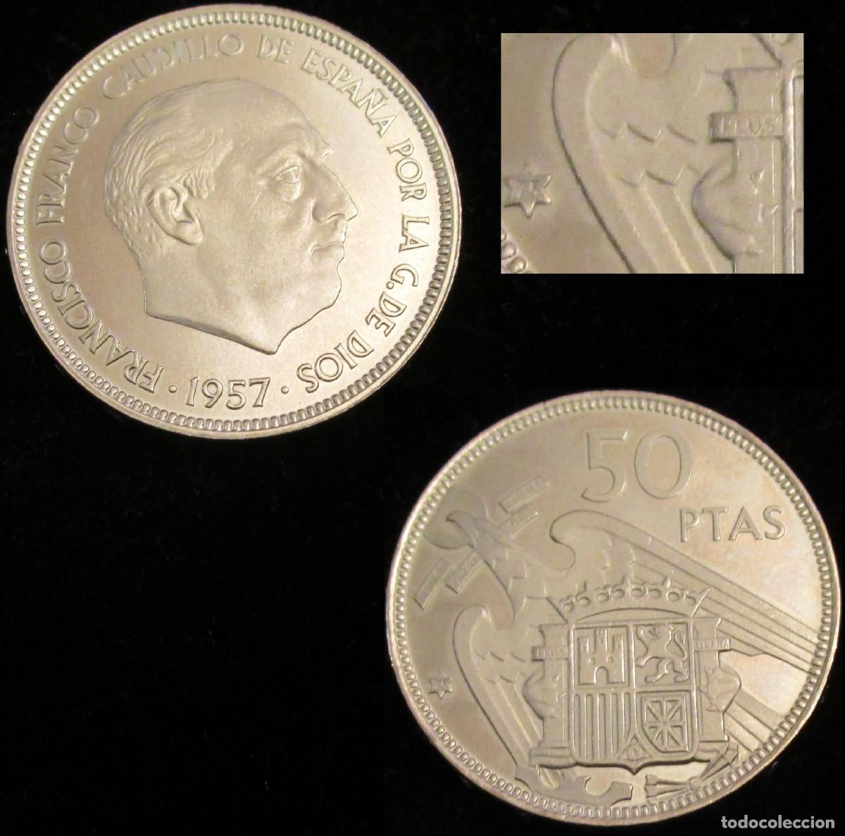 Monedas Franco: *GUTSE* FRANCO-2, 50 PESETAS 1957*75, PLUS, BRILLO ORIGINAL, PROOF SIN CIRCULAR.