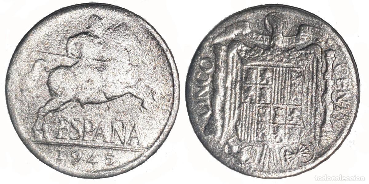 Monedas Franco: Espa&ntilde;a 5 C&eacute;ntimos 1945 &ndash; Estado Espa&ntilde;ol &ndash; KM#765