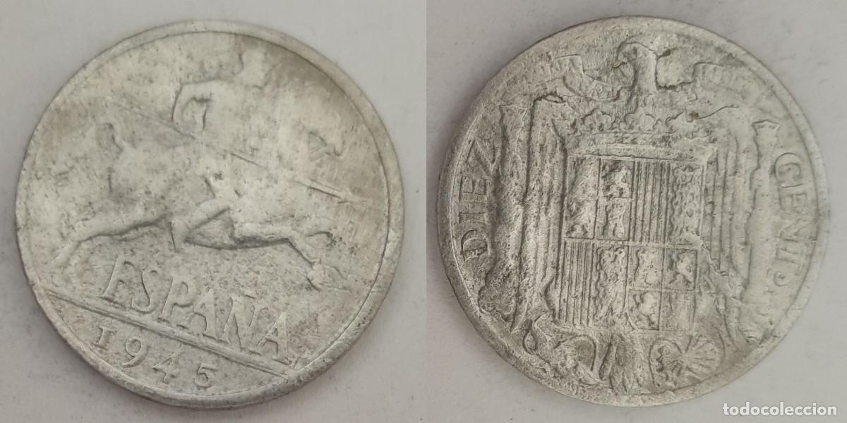 Monedas Franco: Espa&ntilde;a 10 C&eacute;ntimos 1945 &ndash; Estado Espa&ntilde;ol &ndash; KM#764