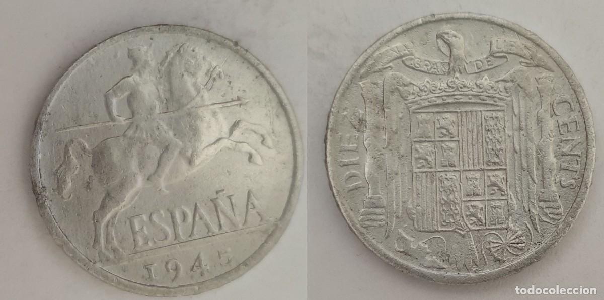 Monedas Franco: Espa&ntilde;a 10 C&eacute;ntimos 1945 &ndash; Estado Espa&ntilde;ol &ndash; KM#764
