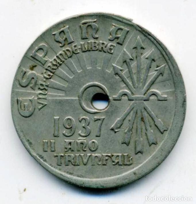 Monedas Franco: XS- 25 C&eacute;ntimos 1937 ERROR Acu&ntilde;aci&oacute;n DESPLAZADA y Agujero PEQUE&Ntilde;O