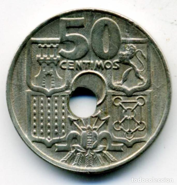 Monedas Franco: XS- 50 C&eacute;ntimos 1949 * 19-54 ERROR AGUJERO DESPLAZADO Muy Bonita