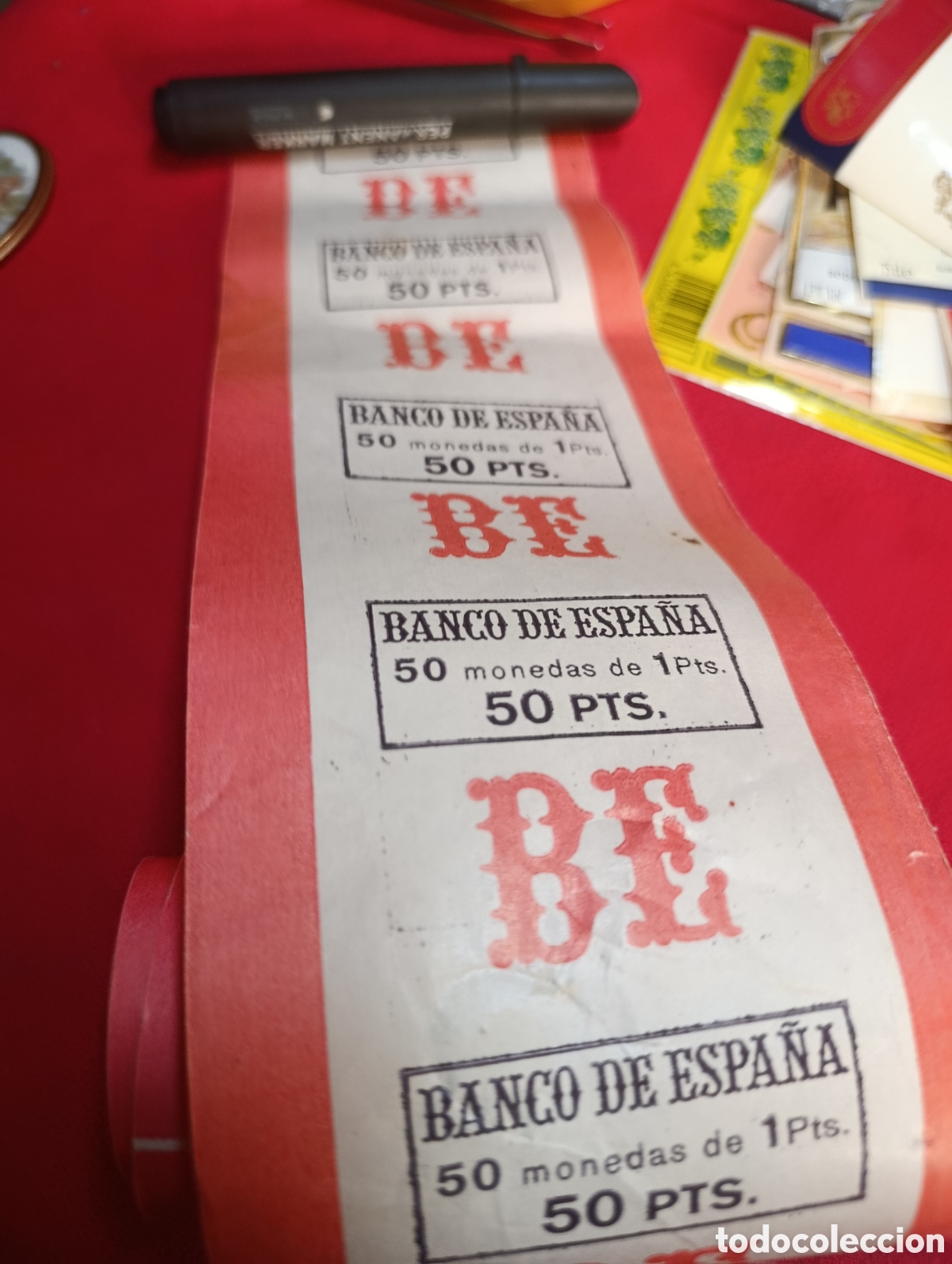 Monedas Franco: 1 metro de papel de cartuchos de monedas de 50 pesetas.